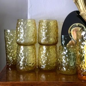 Vintage 1970s Libbey amber crinkle glasses ✨